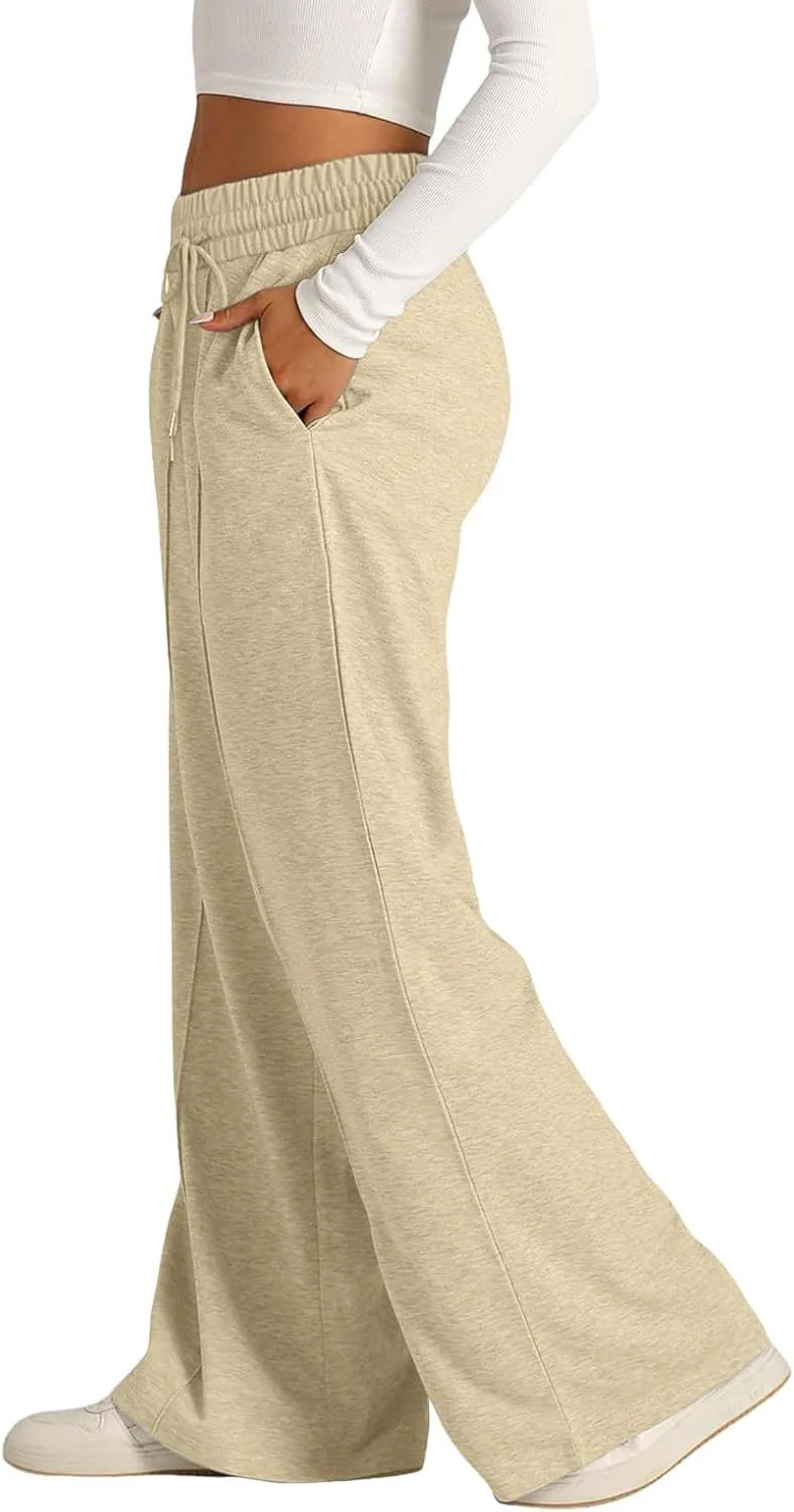 Womens Wide Leg Sweatpants Baggy Sweatpants 2025 Lightweight High Waist Drawstring Athletic Joggers with Pockets