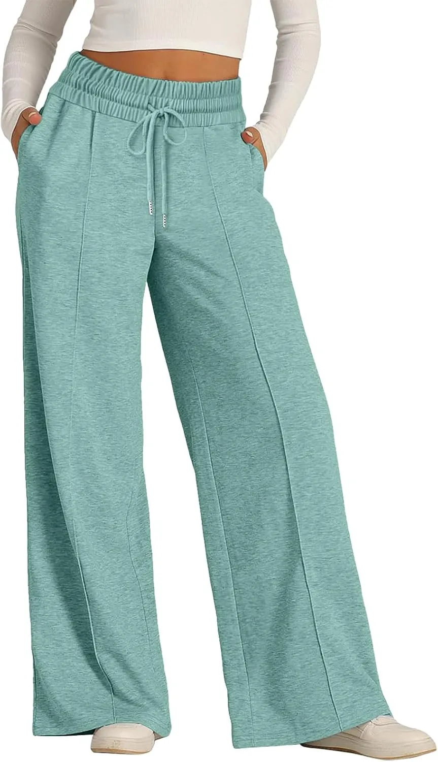 Womens Wide Leg Sweatpants Baggy Sweatpants 2025 Lightweight High Waist Drawstring Athletic Joggers with Pockets