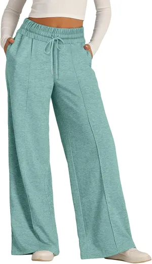 Womens Wide Leg Sweatpants Baggy Sweatpants 2025 Lightweight High Waist Drawstring Athletic Joggers with Pockets