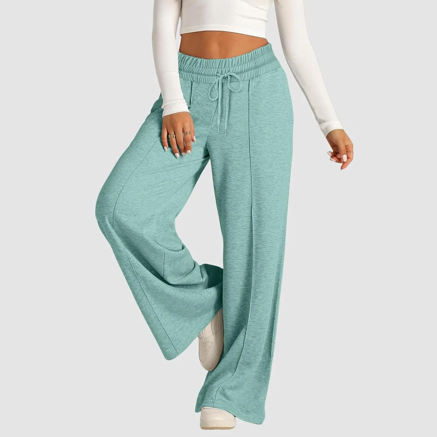 Womens Wide Leg Sweatpants Baggy Sweatpants 2025 Lightweight High Waist Drawstring Athletic Joggers with Pockets