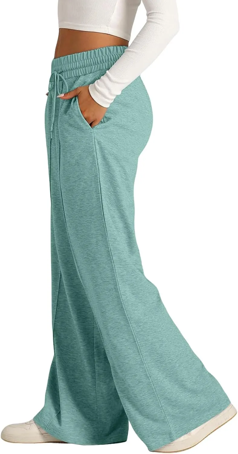 Womens Wide Leg Sweatpants Baggy Sweatpants 2025 Lightweight High Waist Drawstring Athletic Joggers with Pockets