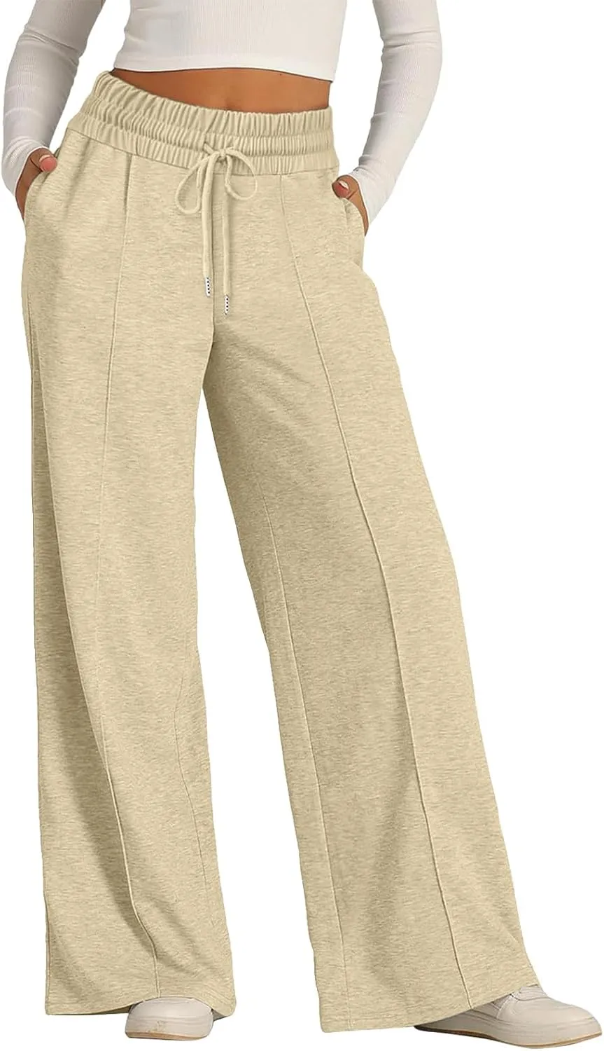 Womens Wide Leg Sweatpants Baggy Sweatpants 2025 Lightweight High Waist Drawstring Athletic Joggers with Pockets