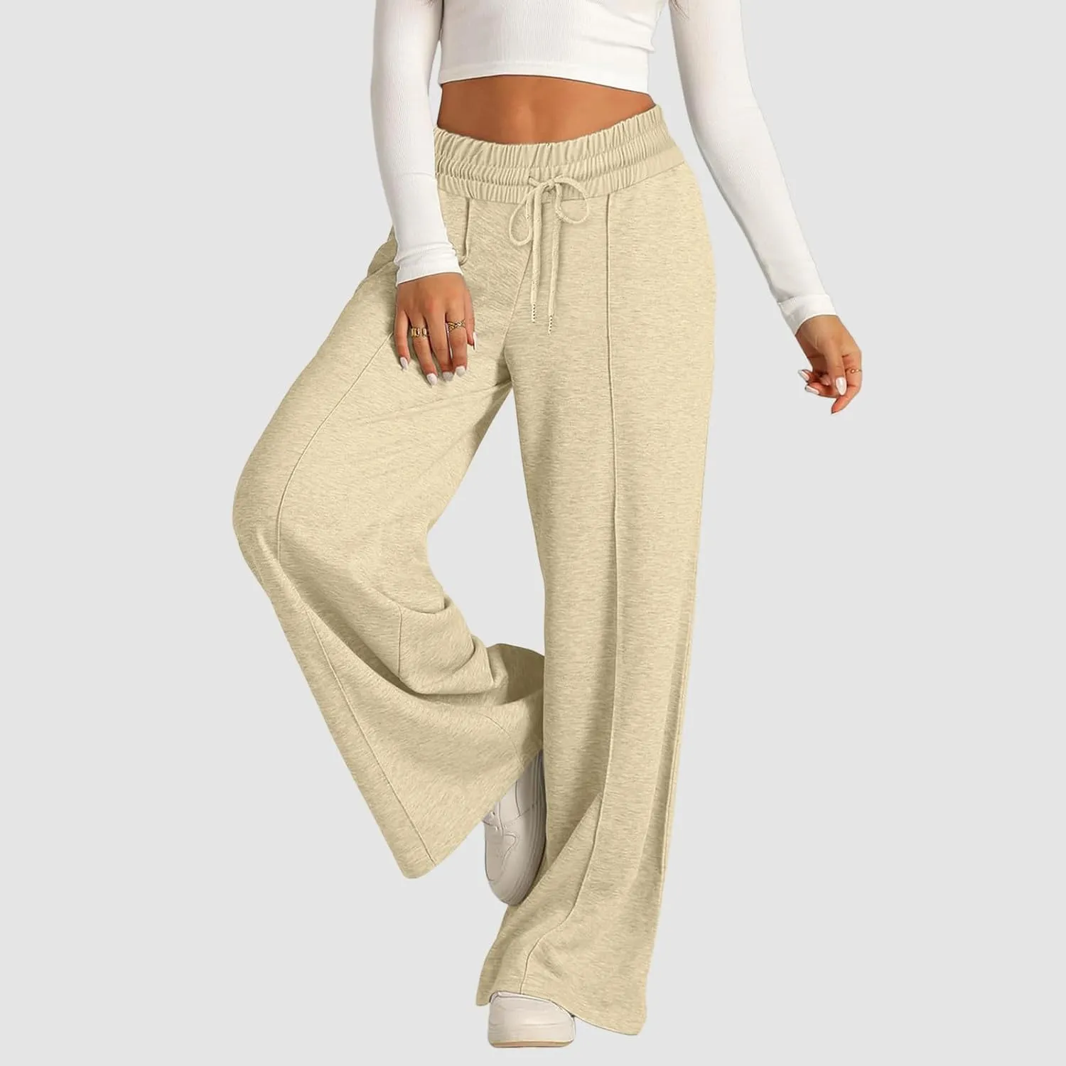 Womens Wide Leg Sweatpants Baggy Sweatpants 2025 Lightweight High Waist Drawstring Athletic Joggers with Pockets