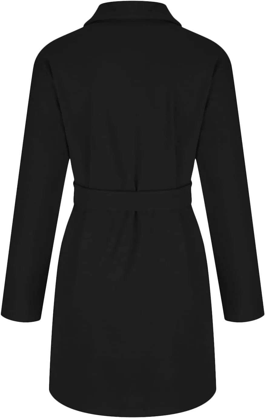 Women's Winter Pea Coat Wool Trench Coat Wrap Collar Jacket Outwear Single Breasted Mid-Long Coat with Belt