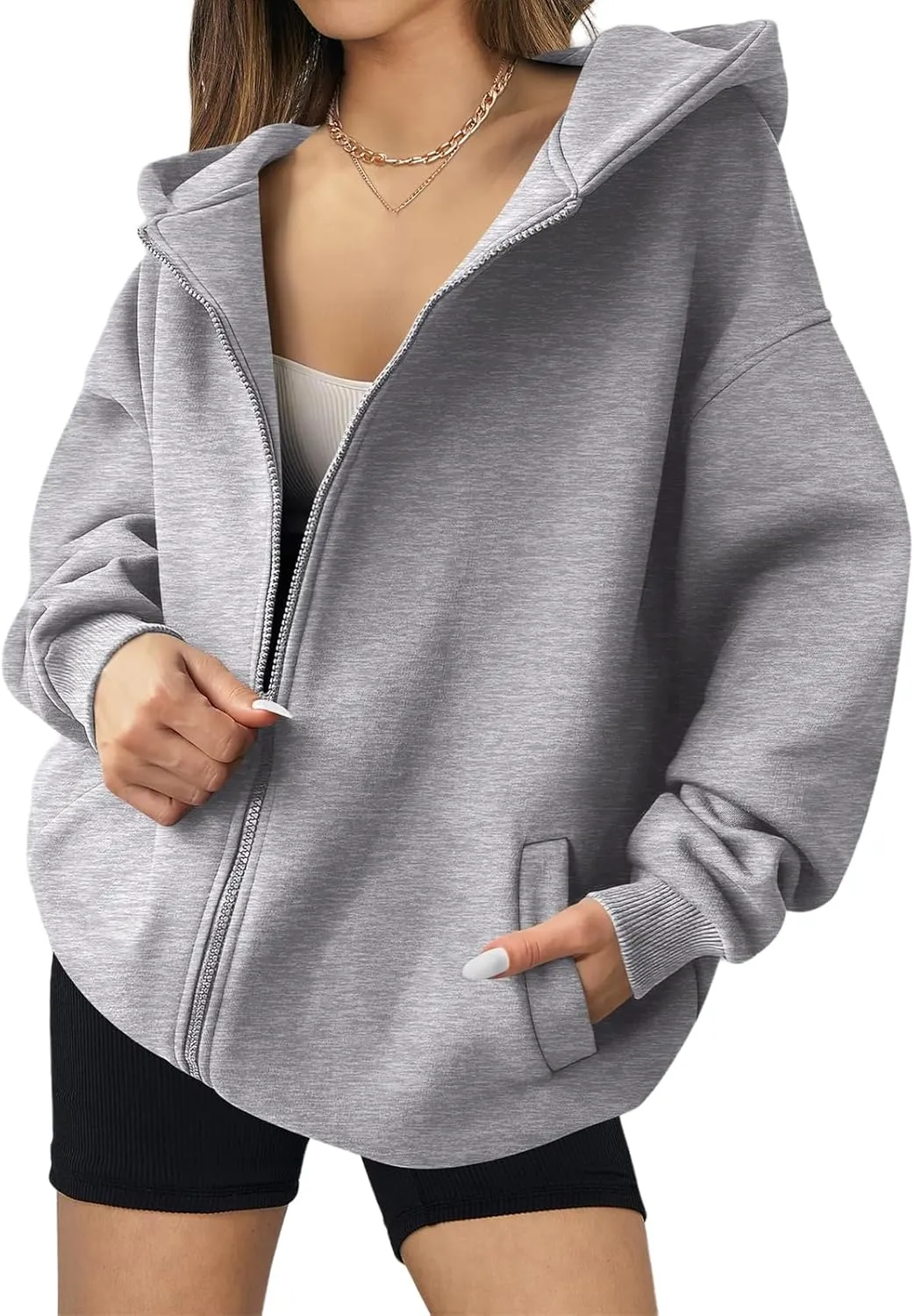 Womens Zip Up Hoodies Oversized Hooded Sweatshirt Casual Long Sleeve Jackets Coat Workout Tops Y2K Outfits