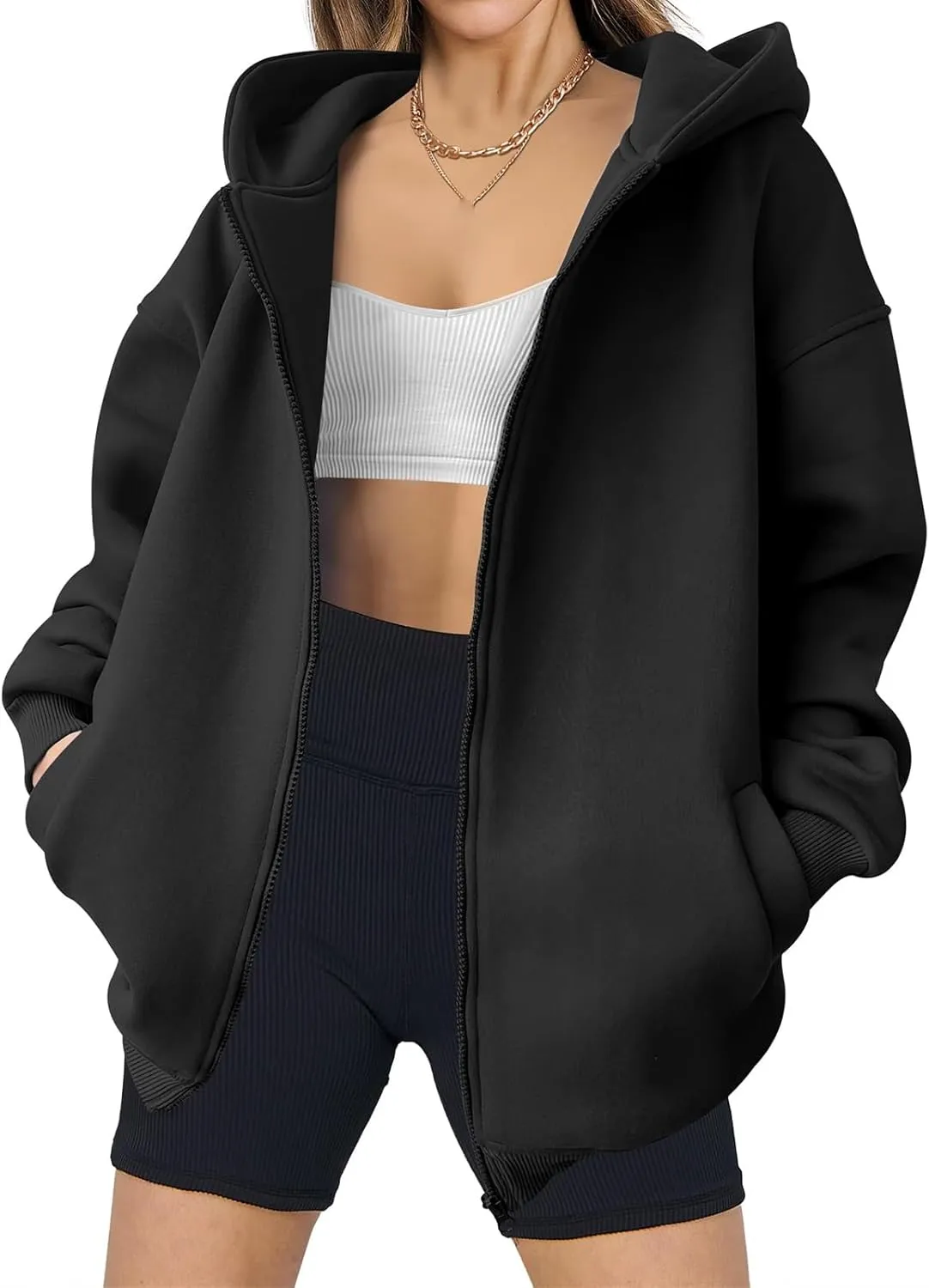 Womens Zip Up Hoodies Oversized Hooded Sweatshirt Casual Long Sleeve Jackets Coat Workout Tops Y2K Outfits