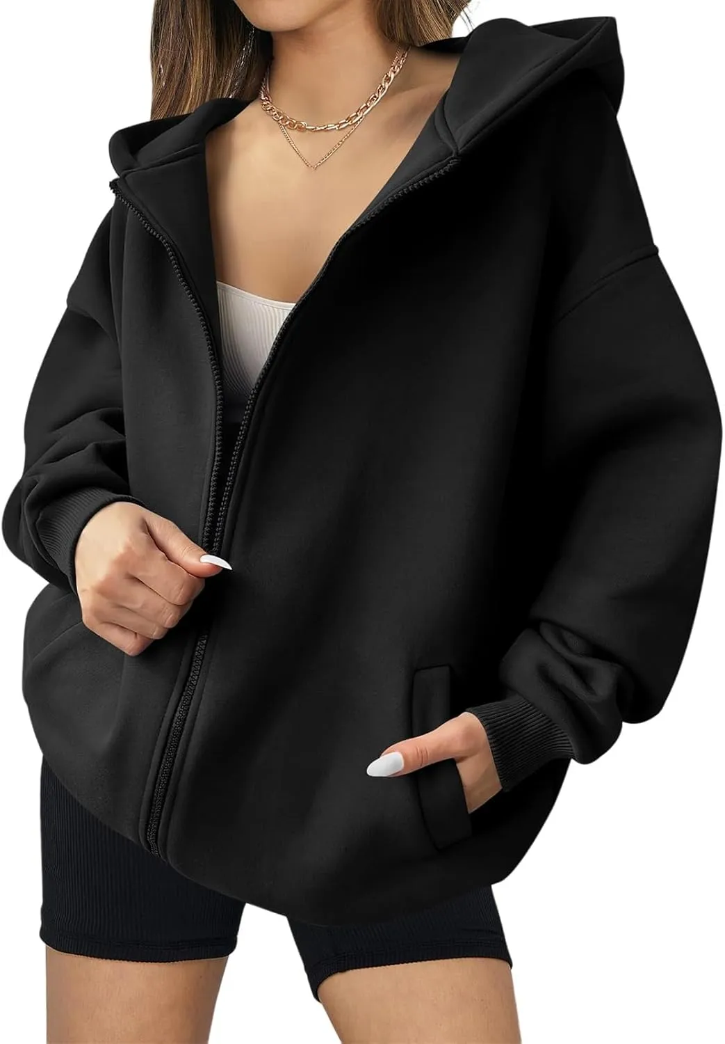 Womens Zip Up Hoodies Oversized Hooded Sweatshirt Casual Long Sleeve Jackets Coat Workout Tops Y2K Outfits