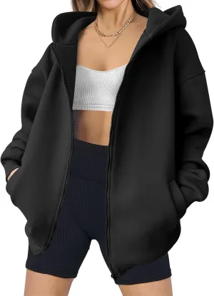 Womens Zip Up Hoodies Oversized Hooded Sweatshirt Casual Long Sleeve Jackets Coat Workout Tops Y2K Outfits
