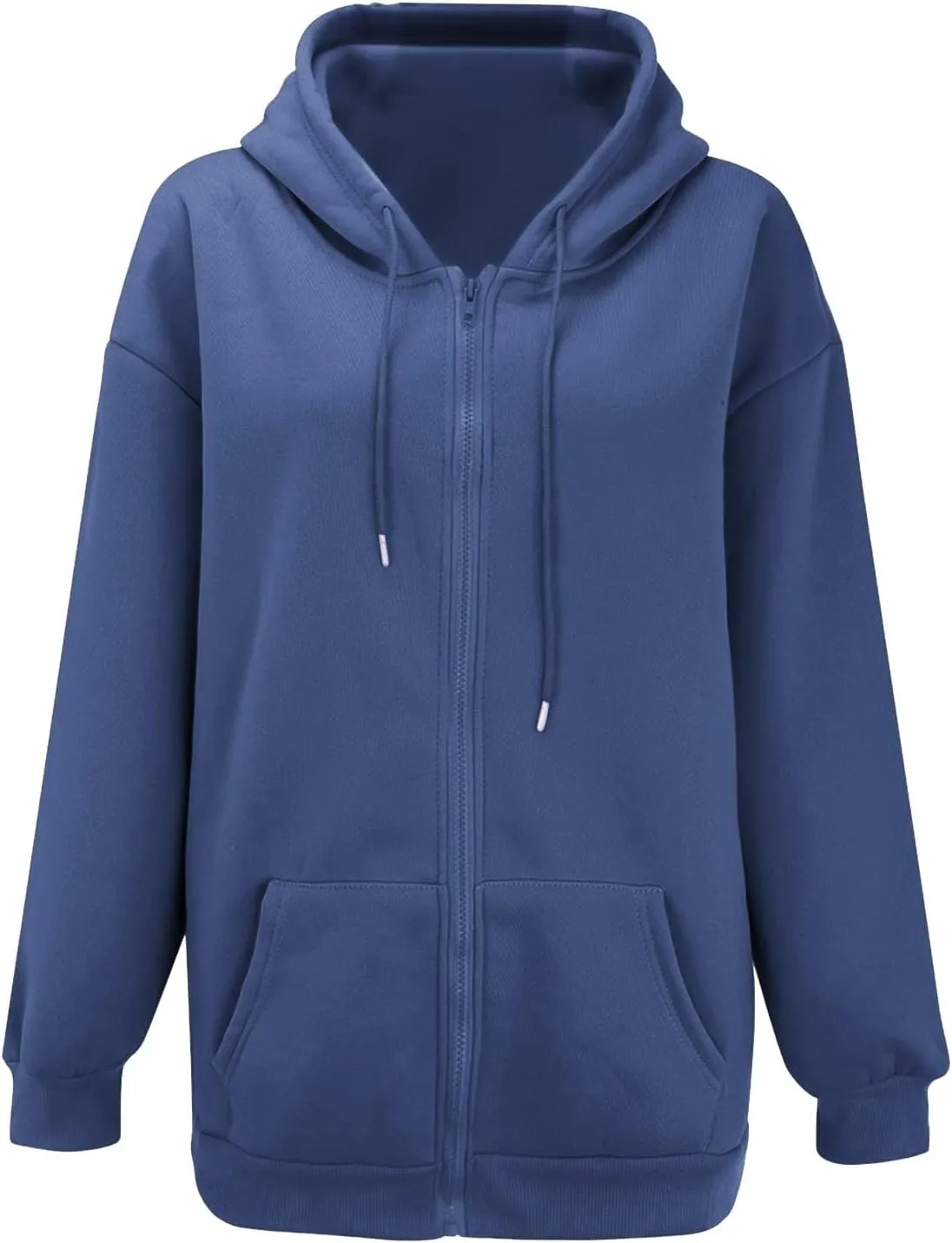 Women's Zip Up Hoodies Solid Color Oversized Sweatshirt Clothing Fall Casual Drawstring Jacket with Pockets