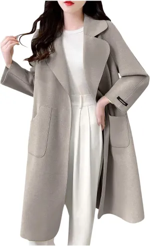 Wool Coats for Women Winter Warm Wool Blend Pea Coat Single Breasted Lapel Collared Trench Coat Overcoat with Pockets