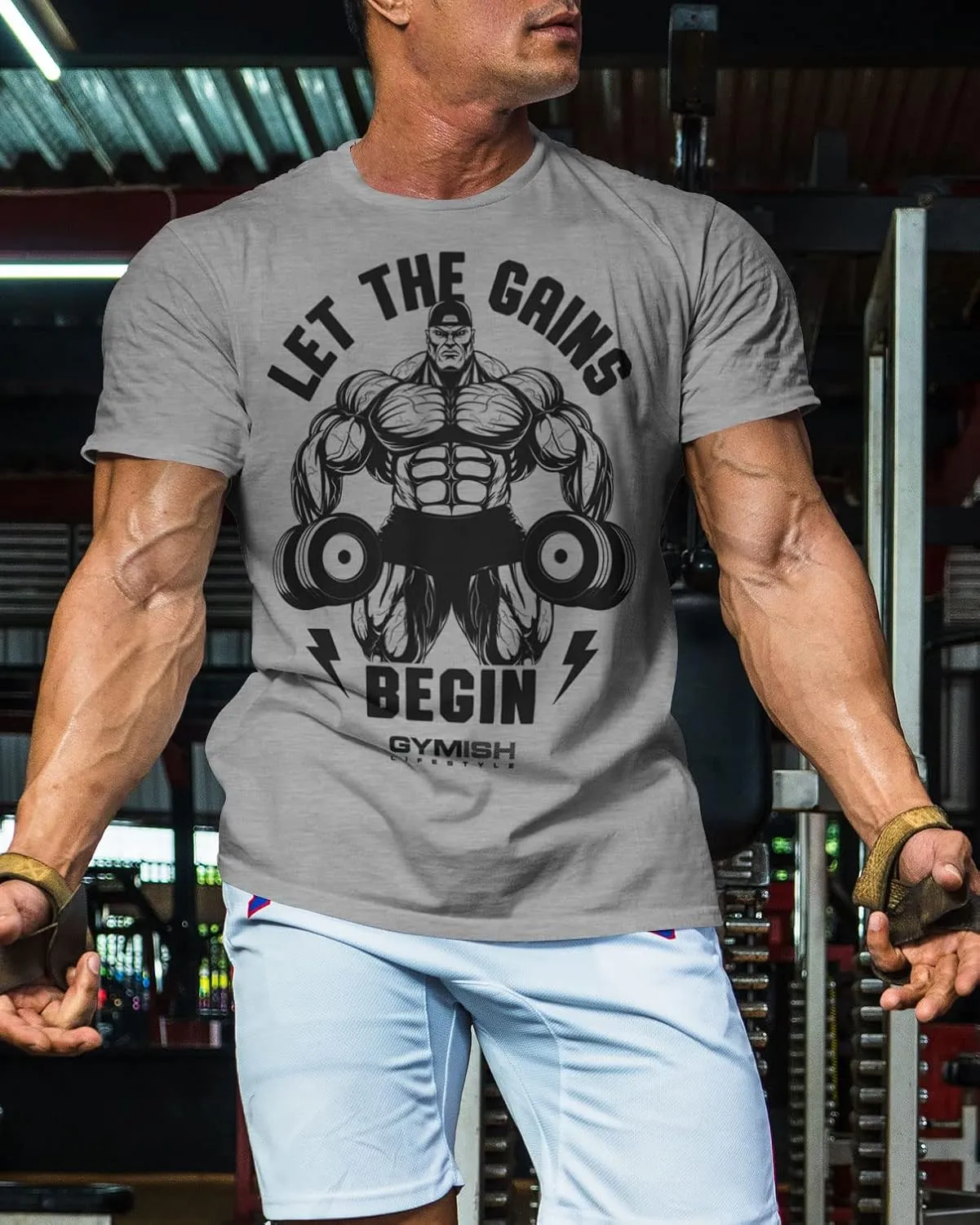 Workout Shirts for Men, Let The Gains Begin Gym Shirt Funny Sayings Lifting T-Shirt