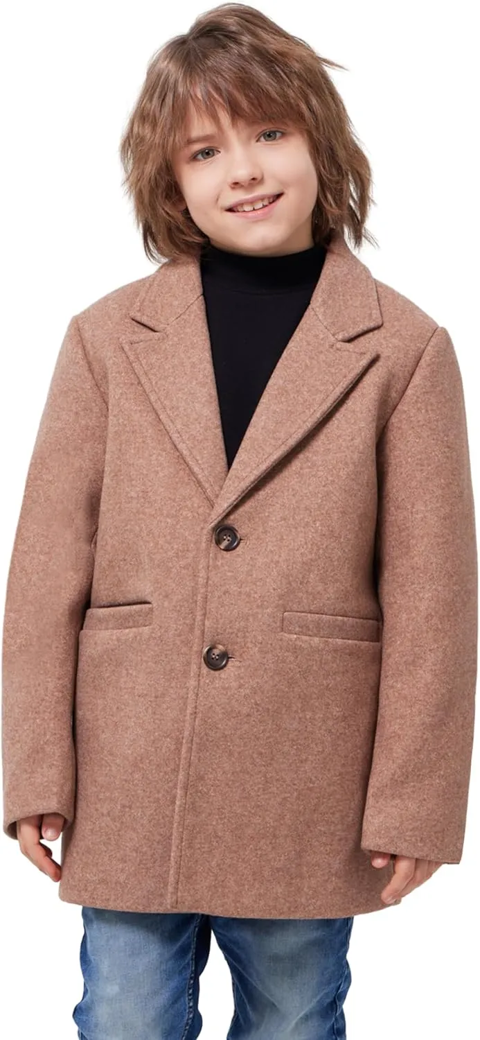 WULFUL Boys Wool Coat Single Breasted Trench Coat Winter Pea Coat