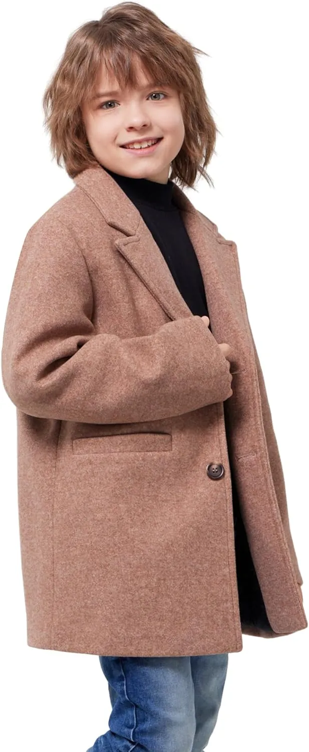 WULFUL Boys Wool Coat Single Breasted Trench Coat Winter Pea Coat