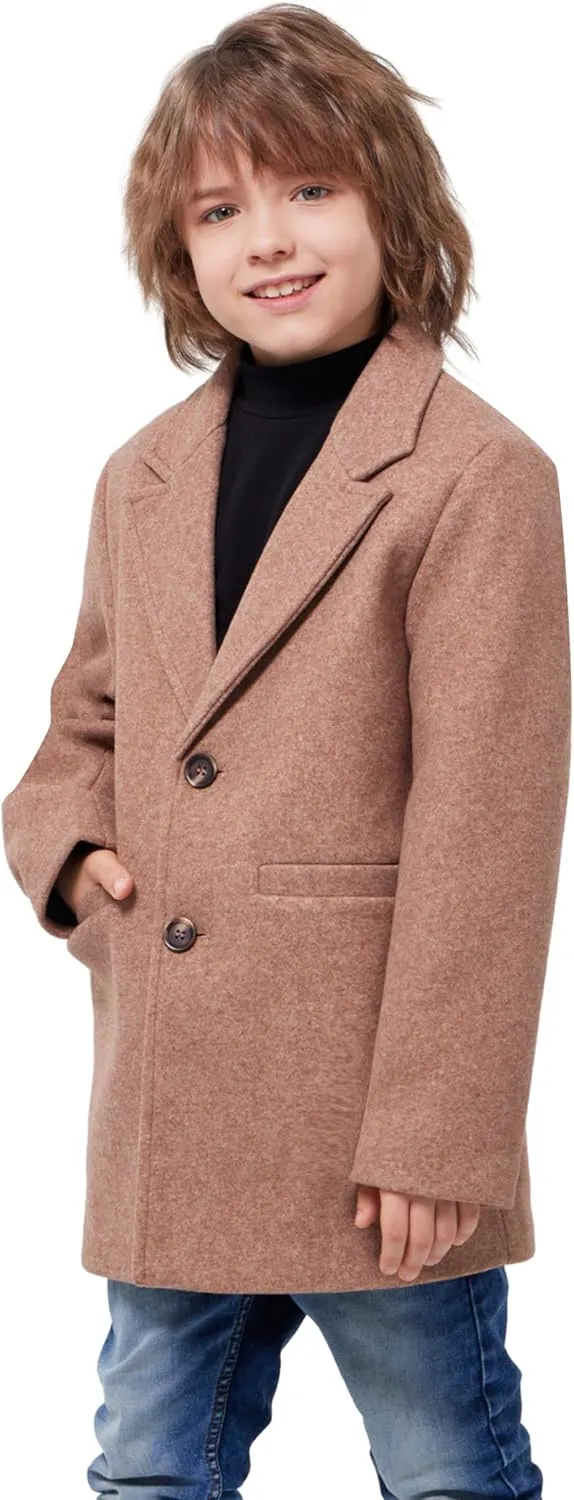 WULFUL Boys Wool Coat Single Breasted Trench Coat Winter Pea Coat