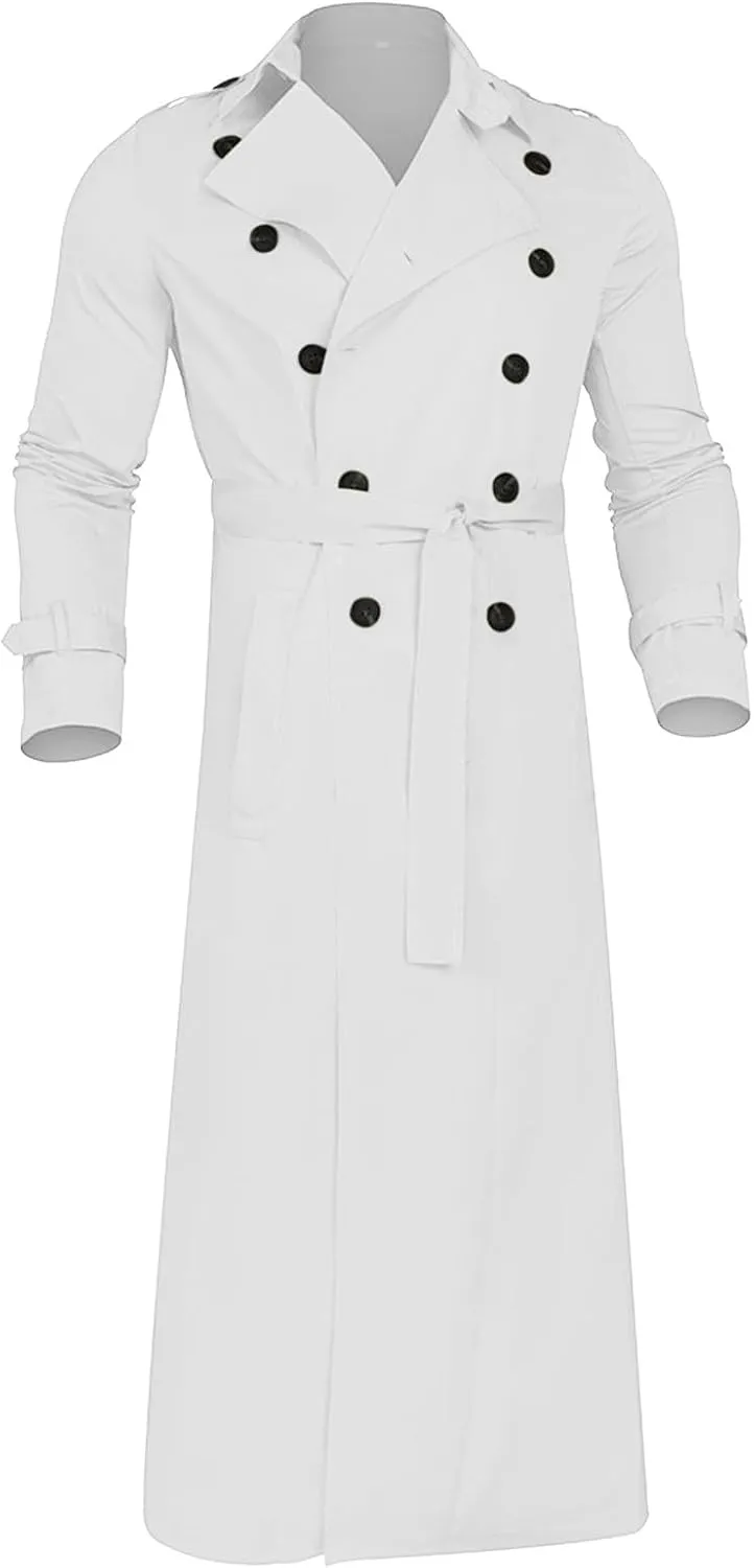 Xiaojmake Men's Slim Fit Trench Coat Double Breasted Mid-Long Jacket Notched Lapel Belted Windbreaker Fall Windproof Coat Top