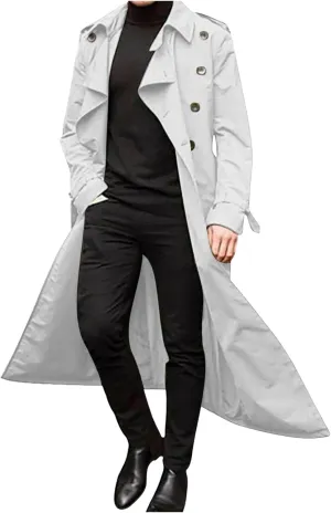 Xiaojmake Men's Slim Fit Trench Coat Double Breasted Mid-Long Jacket Notched Lapel Belted Windbreaker Fall Windproof Coat Top