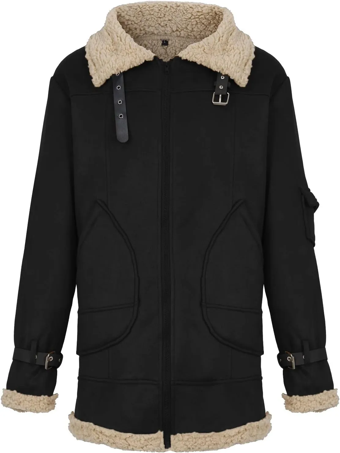 XIAXOGOOL Winter Coat For Men Big And Tall Faux Suede Fur Jacket Lapel Heavyweight Thicken Thermal Sherpa Lined Overcoat
