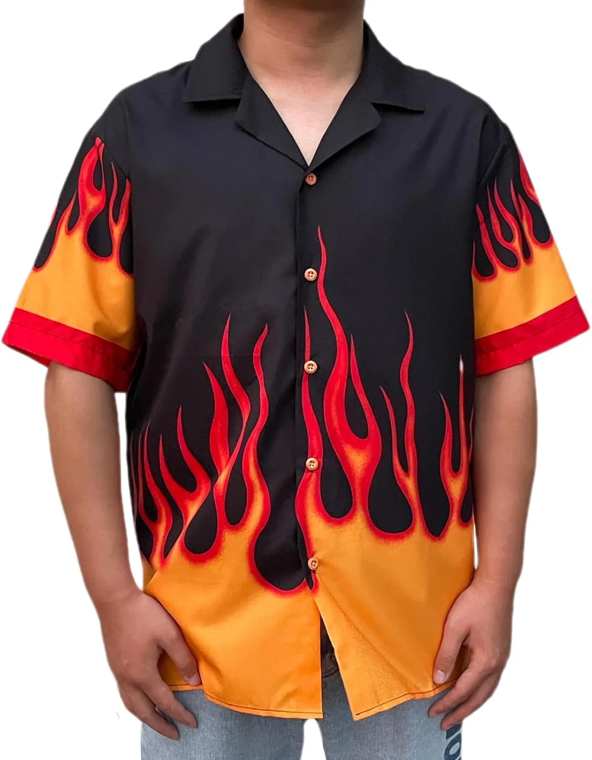 YEMOCILE Button Down Flame Shirt for Men Women Oversized Short Sleeve T-Shirt