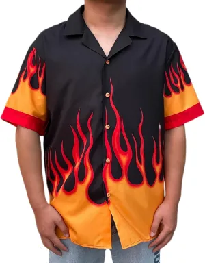 YEMOCILE Button Down Flame Shirt for Men Women Oversized Short Sleeve T-Shirt