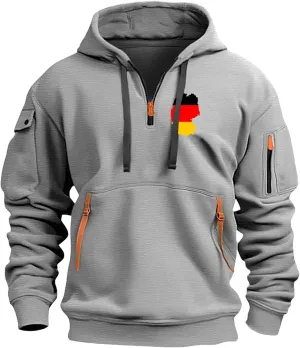 ZEFOTIM Big and Tall Hoodies for Men Drawstring Quarter Zip Hoodie German Flag Sweatshirt Lounge Hoodies with Pockets