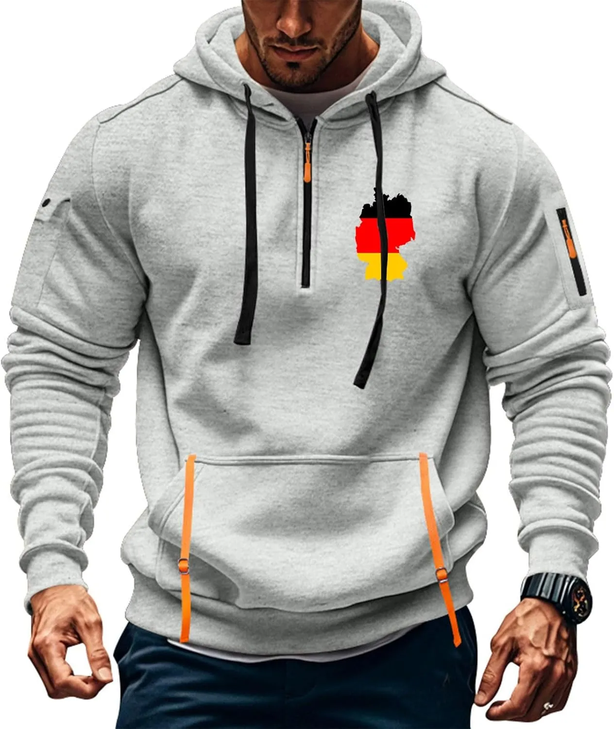 ZEFOTIM Big and Tall Hoodies for Men Drawstring Quarter Zip Hoodie German Flag Sweatshirt Lounge Hoodies with Pockets