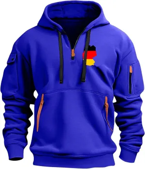 ZEFOTIM Big and Tall Hoodies for Men Drawstring Quarter Zip Hoodie German Flag Sweatshirt Lounge Hoodies with Pockets