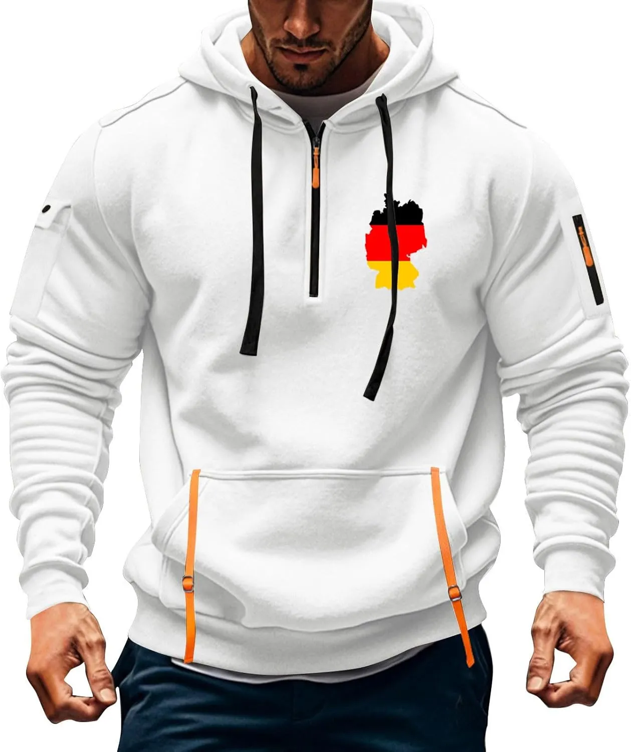 ZEFOTIM Big and Tall Hoodies for Men Drawstring Quarter Zip Hoodie German Flag Sweatshirt Lounge Hoodies with Pockets