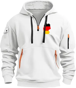 ZEFOTIM Big and Tall Hoodies for Men Drawstring Quarter Zip Hoodie German Flag Sweatshirt Lounge Hoodies with Pockets