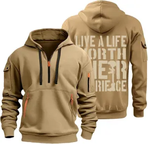 ZEFOTIM Hoodie for Men Drawstring 1/4 Zip Hoodie Letter Print Graphic Pullover Casual Sweatshirt with Pockets