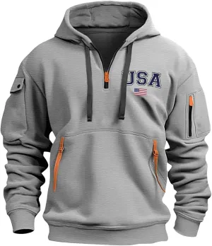 ZEFOTIM Hoodie for Men Drawstring Quarter Zip Pullover 1776 American Sweatshirt Workout Hoodie with Pockets