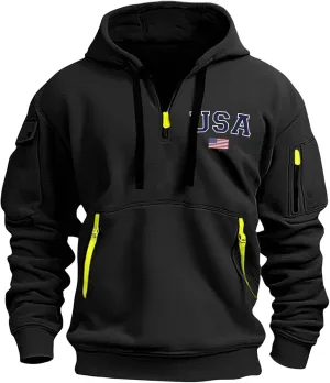 ZEFOTIM Hoodie for Men Drawstring Quarter Zip Pullover 1776 American Sweatshirt Workout Hoodie with Pockets