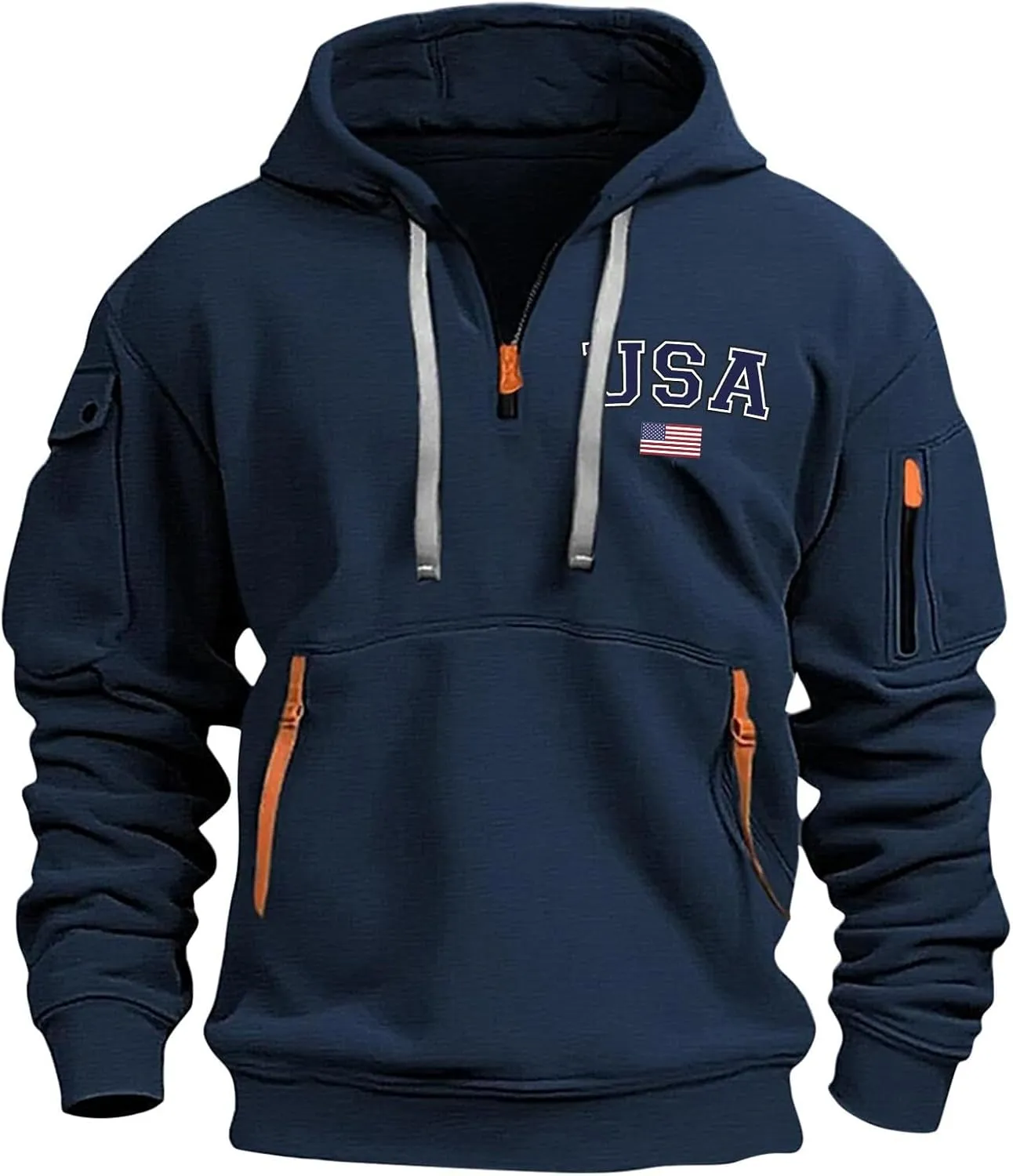 ZEFOTIM Hoodie for Men Drawstring Quarter Zip Pullover 1776 American Sweatshirt Workout Hoodie with Pockets