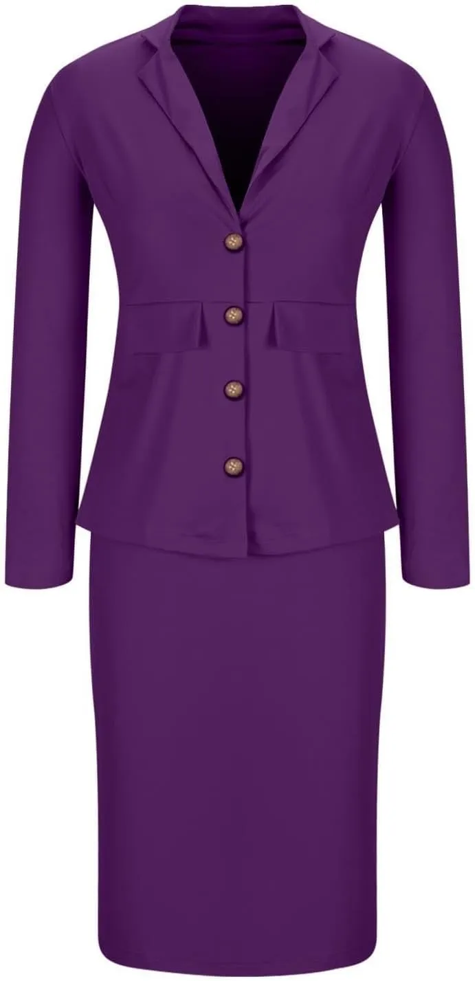 ZEFOTIM Pant/Skirt Suits for Women Dressy Business Blazers Solid Color Casual Short/Long Sleeve Two Piece Jackets