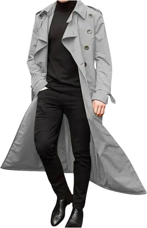 Zeiyignr Man's Double Breasted Trench Coat Oversized Casual windbreaker Business Notched Lapel Long Jacket Overcoat with Belt