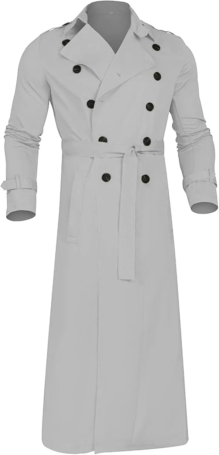 Zeiyignr Man's Double Breasted Trench Coat Oversized Casual windbreaker Business Notched Lapel Long Jacket Overcoat with Belt