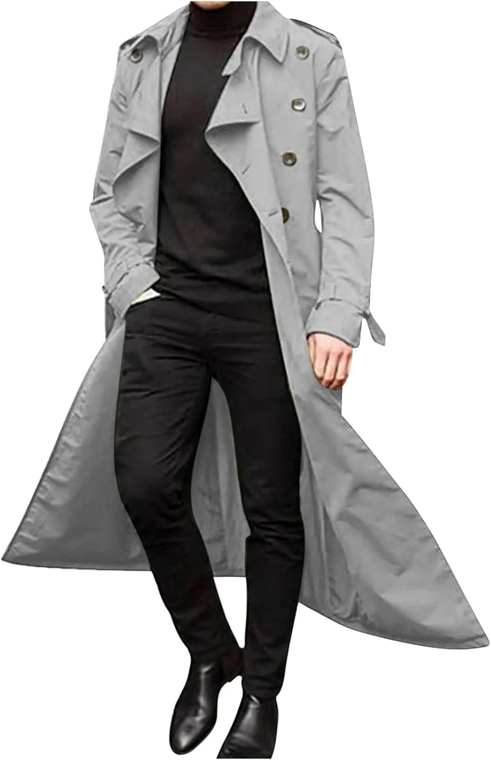 Zeiyignr Man's Double Breasted Trench Coat Oversized Casual windbreaker Business Notched Lapel Long Jacket Overcoat with Belt