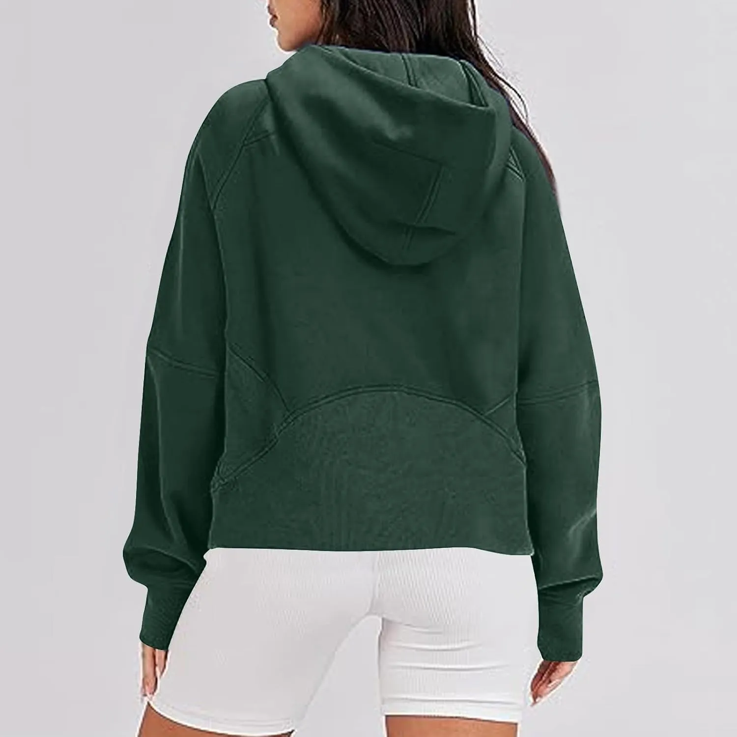 Zip Up Hoodie Women,2024 Fall Thumb Hole Half Zip Sweatshirts Fleece Jackets Tops Oversized Pullover With Pockets