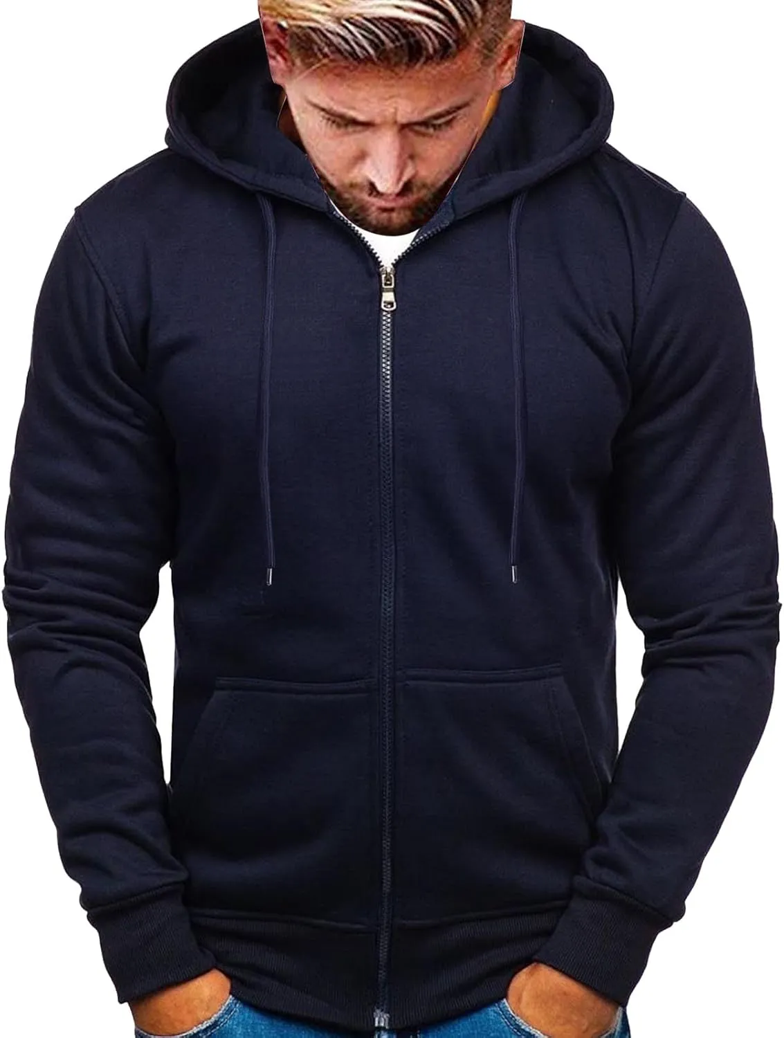 Zip Up Hoodies for Men Casual Pullover Hoodie Fall Winter Drawstring Hooded Sweatshirts Long Sleeve Hoodie