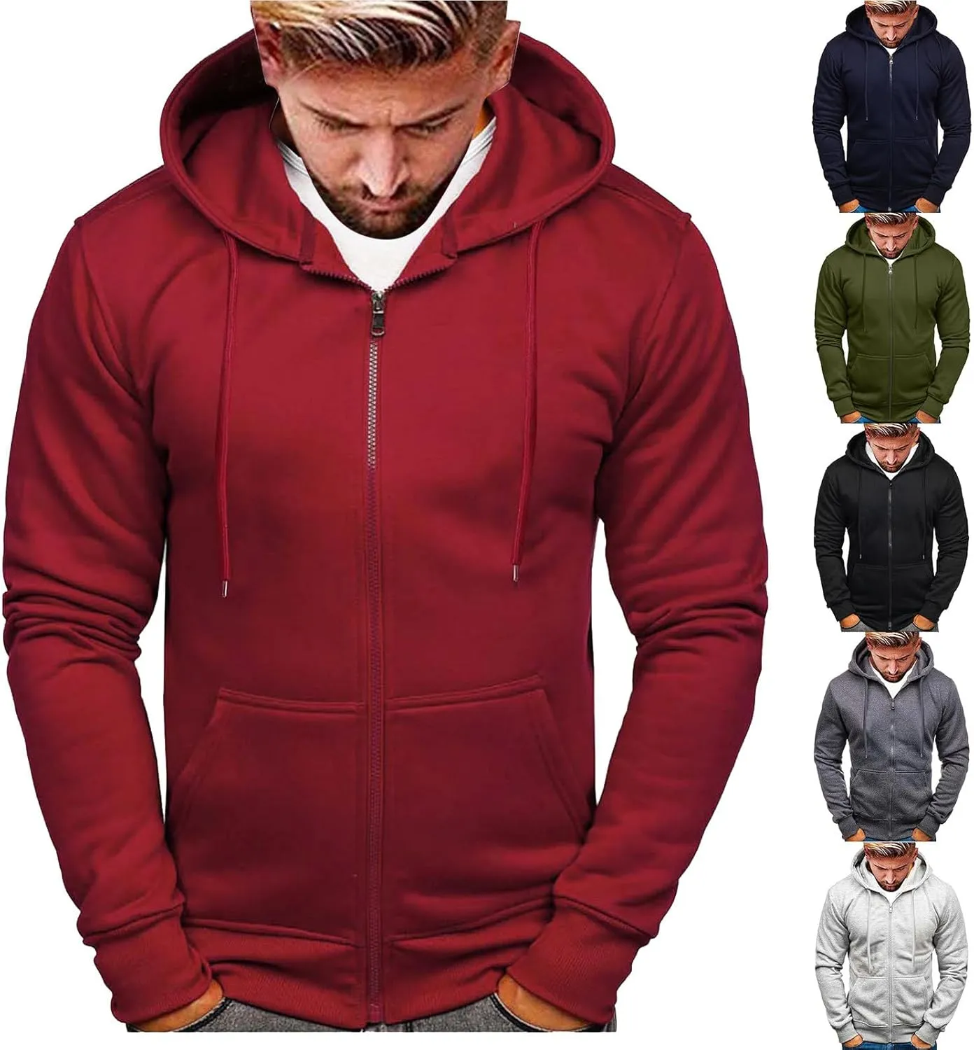 Zip Up Hoodies for Men Casual Pullover Hoodie Fall Winter Drawstring Hooded Sweatshirts Long Sleeve Hoodie