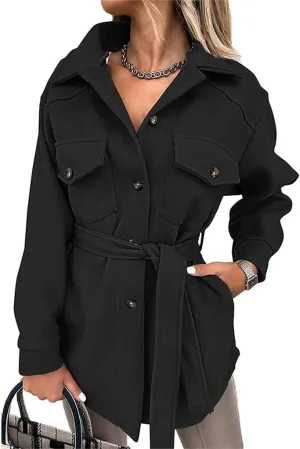 ZWRXW Womens Trench Coats Fashion Lapel Button Down Peacoat with Belted Casual Fall Winter Woolen Jackets Mid-Long Outwear